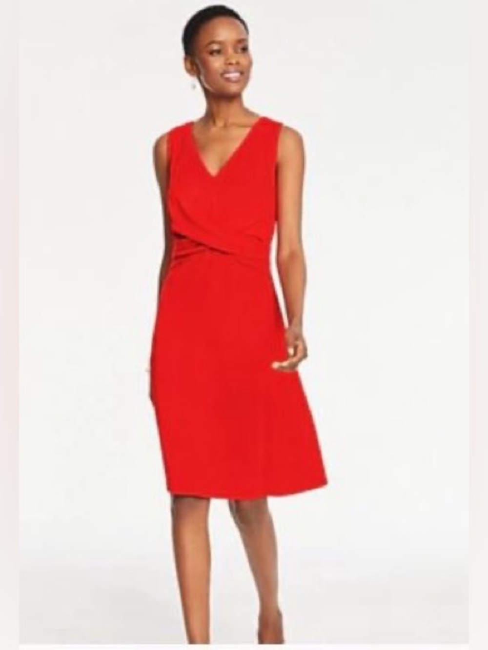 Ann Taylor - Sleeveless Red V-Neck Twist-Waist Dress (medium)